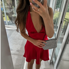 Elegant Red Satin Halter Dress