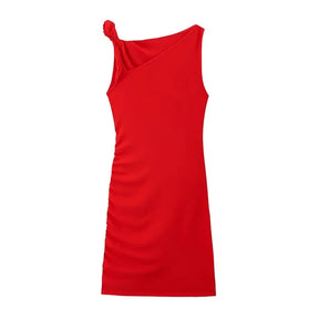 Asymmetrical Bodycon Mini Dress Without Sleeves - Red