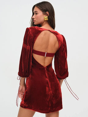 Backless Red Velvet Mini Dress