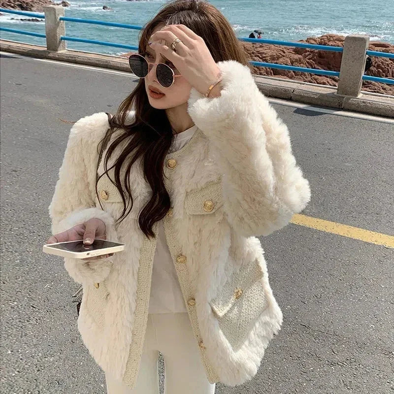 Korean Lamb Wool Coats Women Streetwear Faux Fur Jackets Office Lady Autumn Winter Elegant Thick Warm Loose New Women's Coat