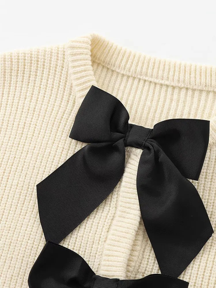 Autumn Women Knitted Cardigan with Bow Details