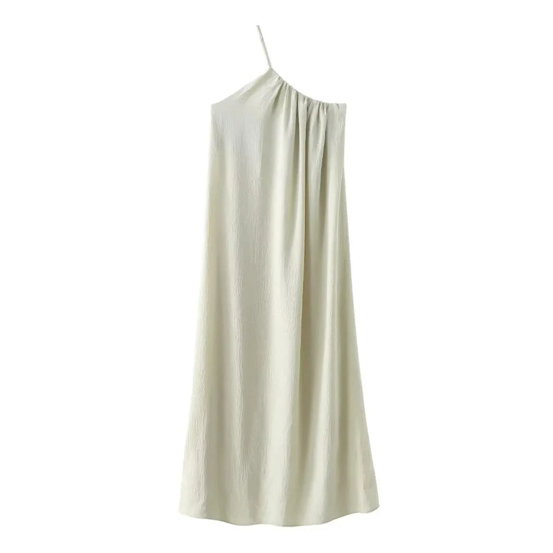 Women's Long Asymmetrical Dress without Sleeves - Summer