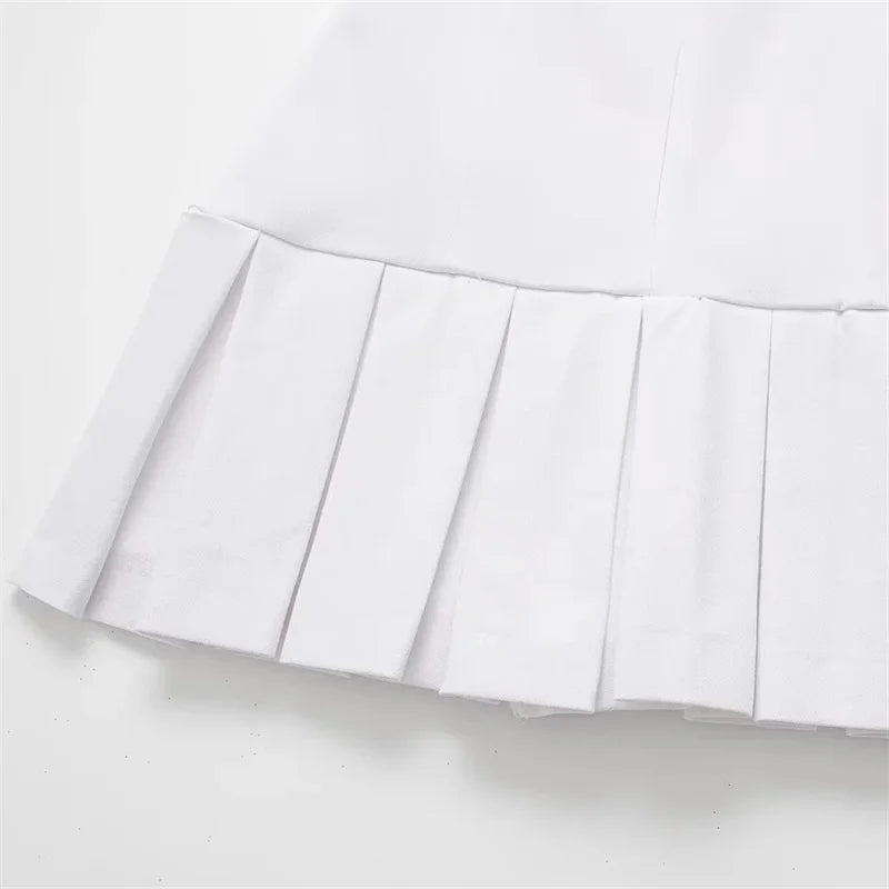 Short White Pleated Sleeveless Dress