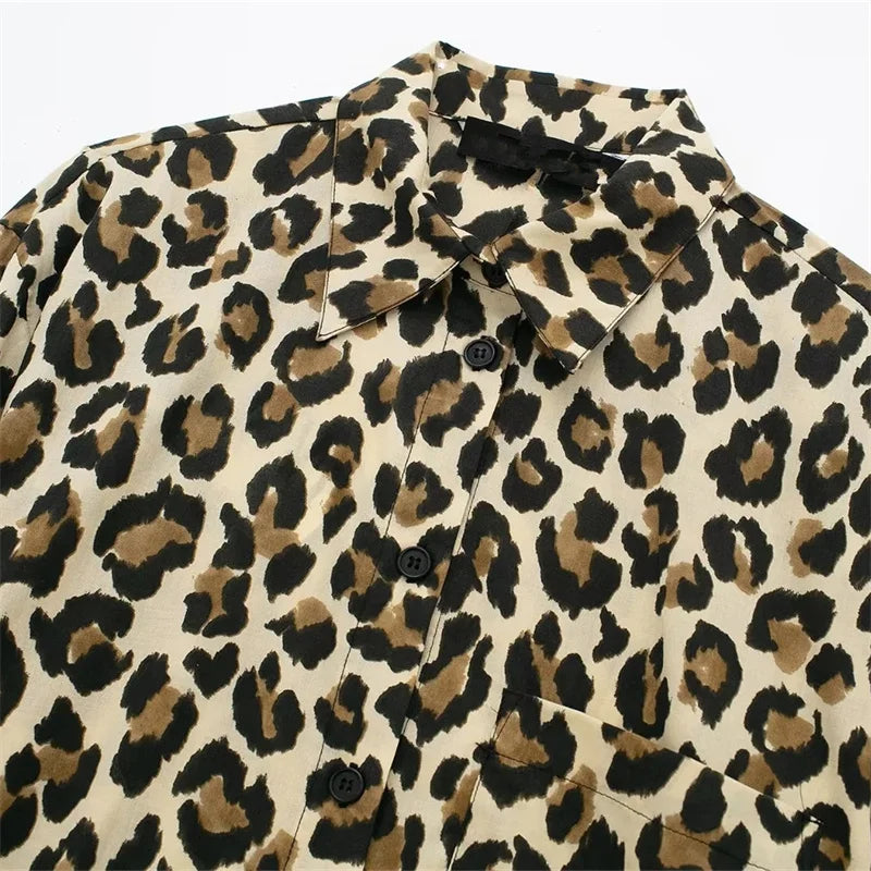 Women's Long-Sleeve Vintage Leopard Print Shirt