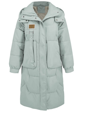 Autumn Winter Women’s Padded Jacket Stand Collar Wide-Waisted Hooded Long Coat For Elegant Lady