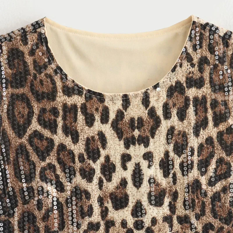 Mini Leopard Sequin Dress - Leopard