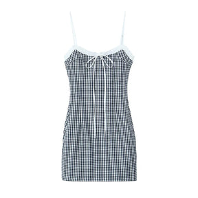 Mini Checkered Dress with Bow for Women