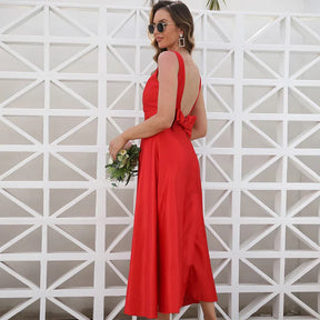 Elegant Red Dress with Double Bow