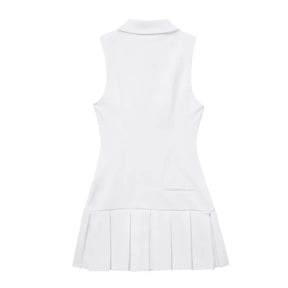 Short White Pleated Sleeveless Dress