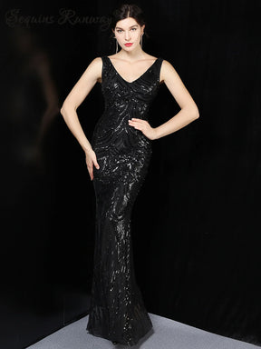 Luxury Black Sequin Evening Dress for Women