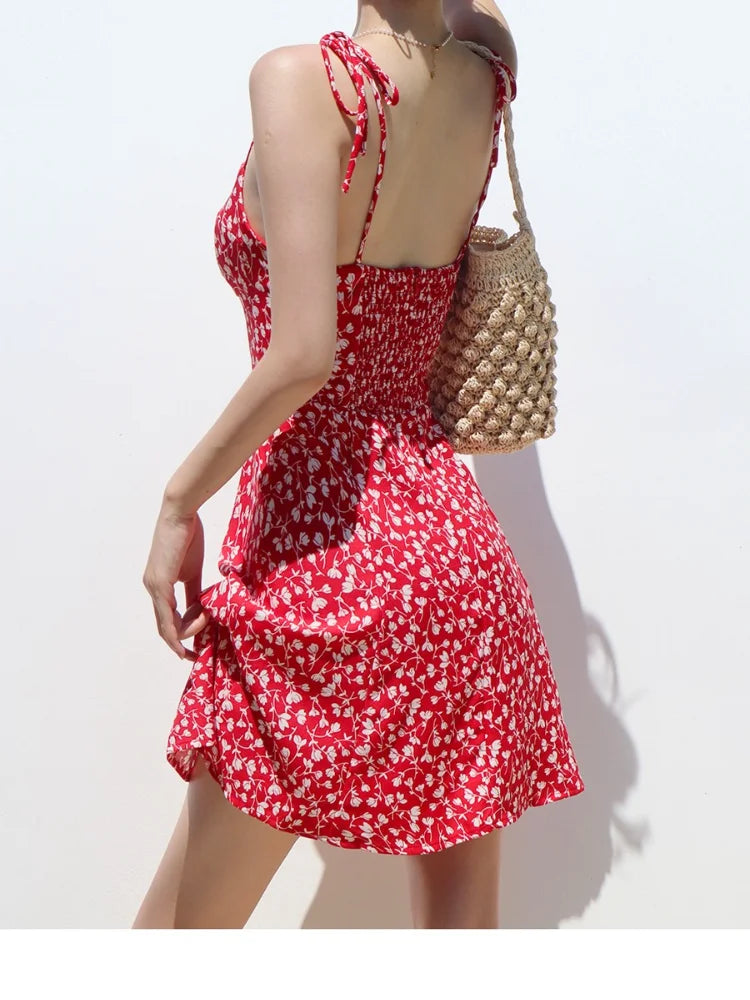 Elegant Red Floral Mini Dress