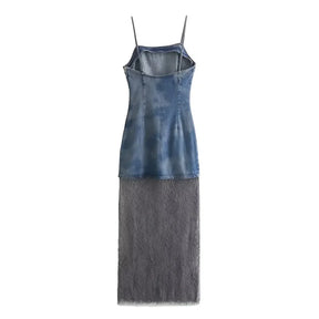 Blue Denim Dress with Long Ribbon - Women's Edition