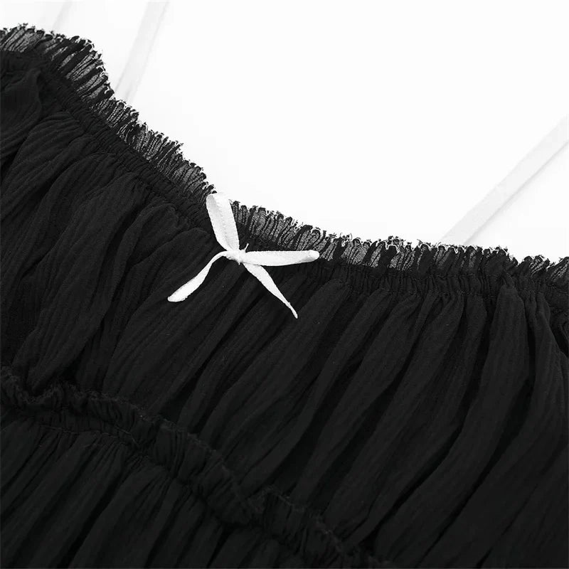 Sleeveless Ruffled Top with Black Bow - Summer 2024