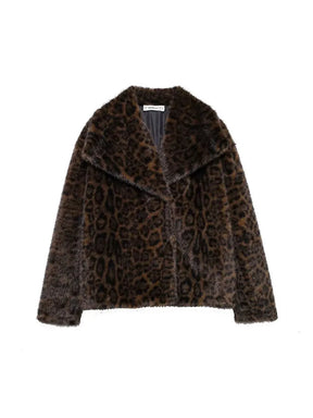 Winter Leopard Print Faux Fur Jacket Women