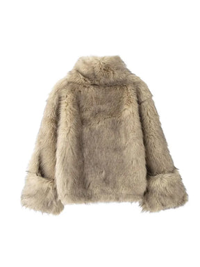 Autumn Winter Faux Fur Turtleneck Jacket