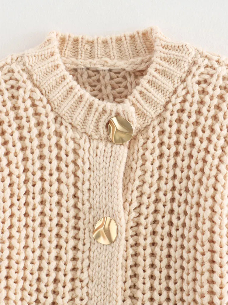 Autumn Chunky Knitted Cardigan with Metal Buttons