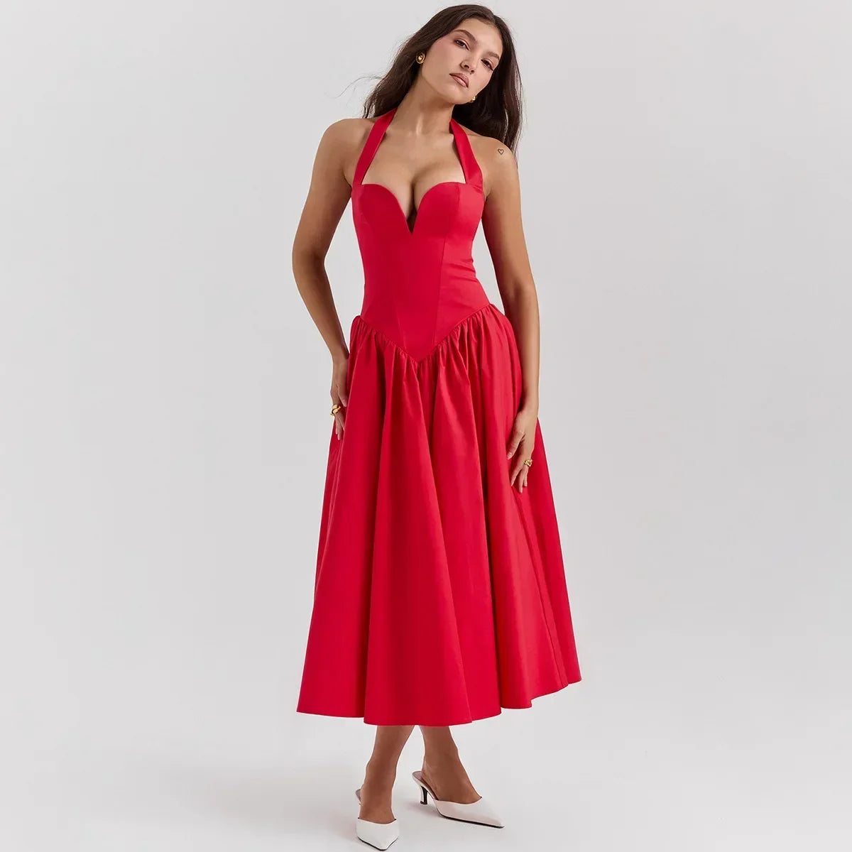 Elegancy Fit & Flare Dress Red