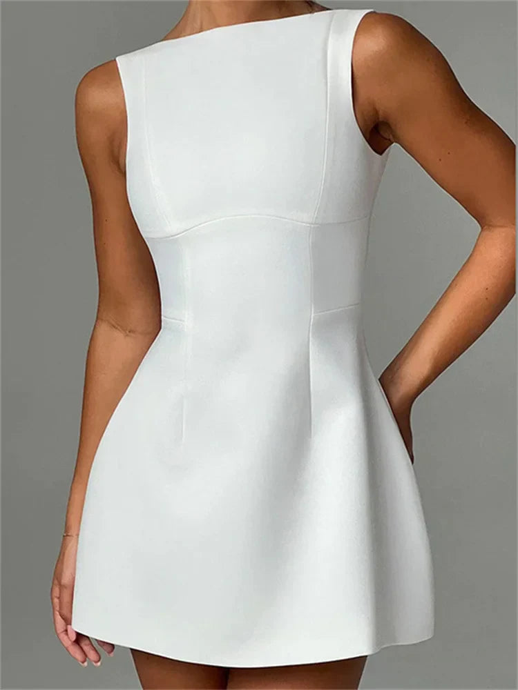 Elegant Mini Backless White Dress