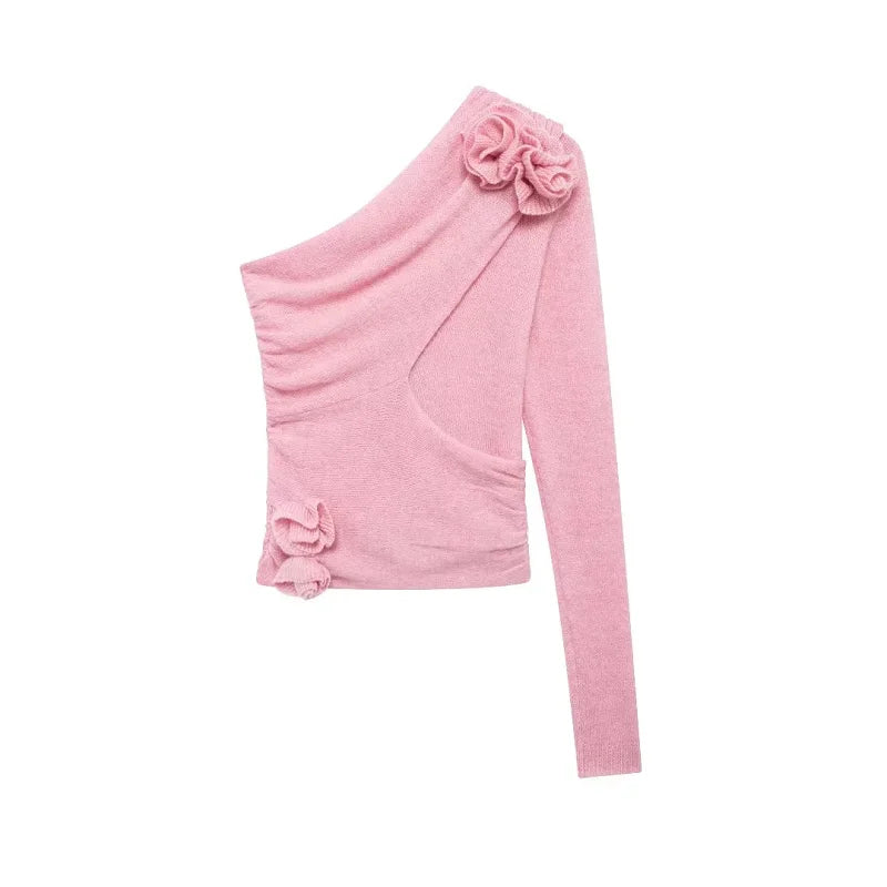 Women's Floral Asymmetrical Pullover Rosa