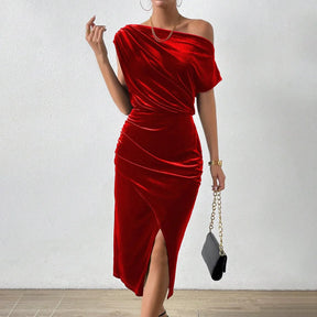 Elegant One-Shoulder Velvet Dress