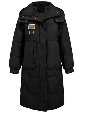 Autumn Winter Women’s Padded Jacket Stand Collar Wide-Waisted Hooded Long Coat For Elegant Lady