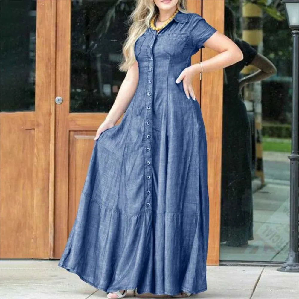 Women's Denim Shirt Dress with Pockets