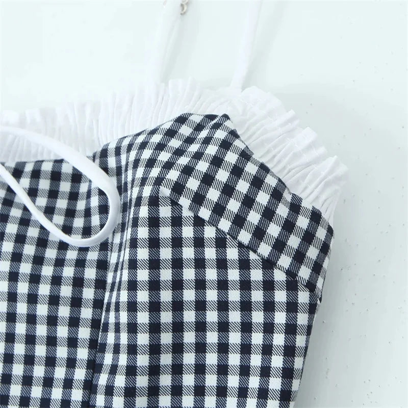 Mini Checkered Dress with Bow for Women