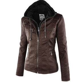 Women's Waterproof Faux Leather Jacket - Winter Style