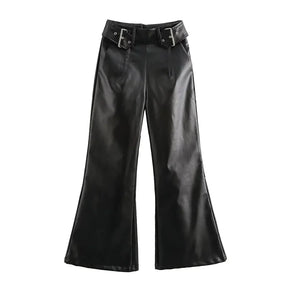 Women's High-Waisted Faux Leather Pants - Sofia