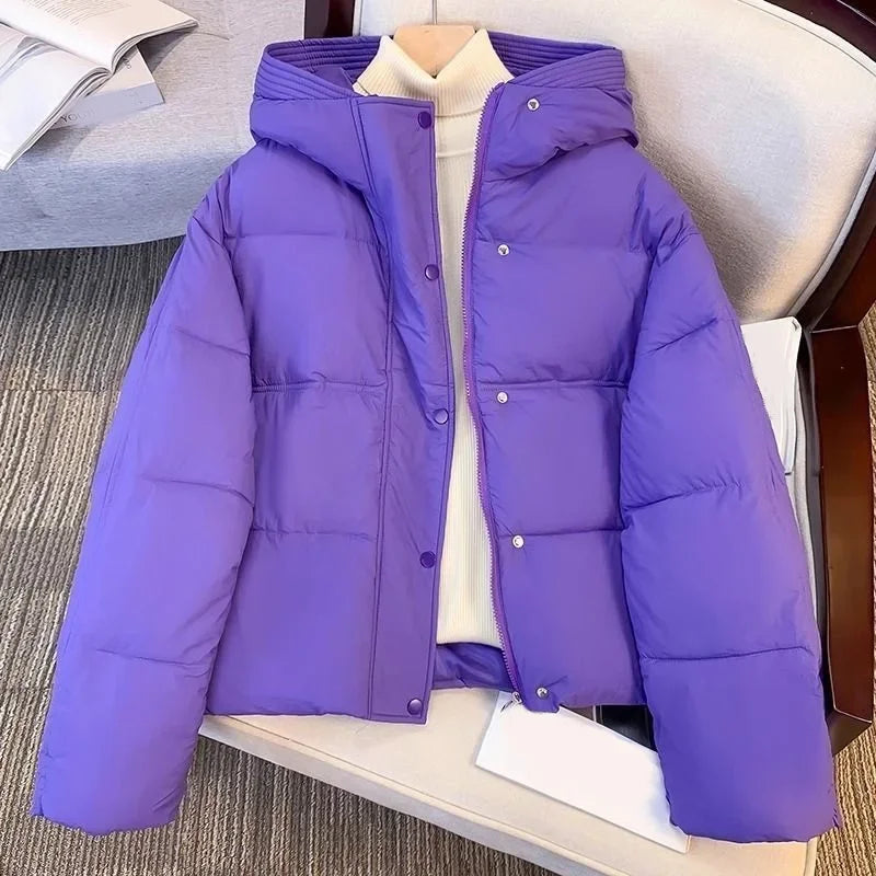 Women Parkas Casual Loose Overcoat Zipper Cardigan Hooded Cotton-padded Thickened Warm Snow Wear Coat Winter Puffer Jacket