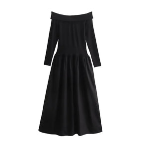 Black Off-Shoulder Long Sleeve Dress