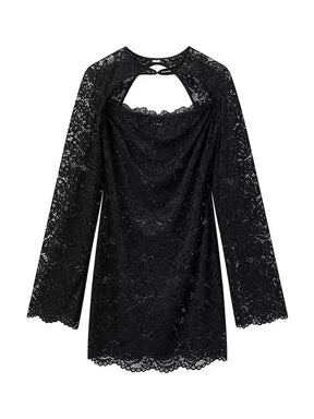 TRAF-conjunto de vestidos femininos de duas peças, mini vestidos de renda, oco, preto, transparente, fino, baile, luxo, fêmea, verão