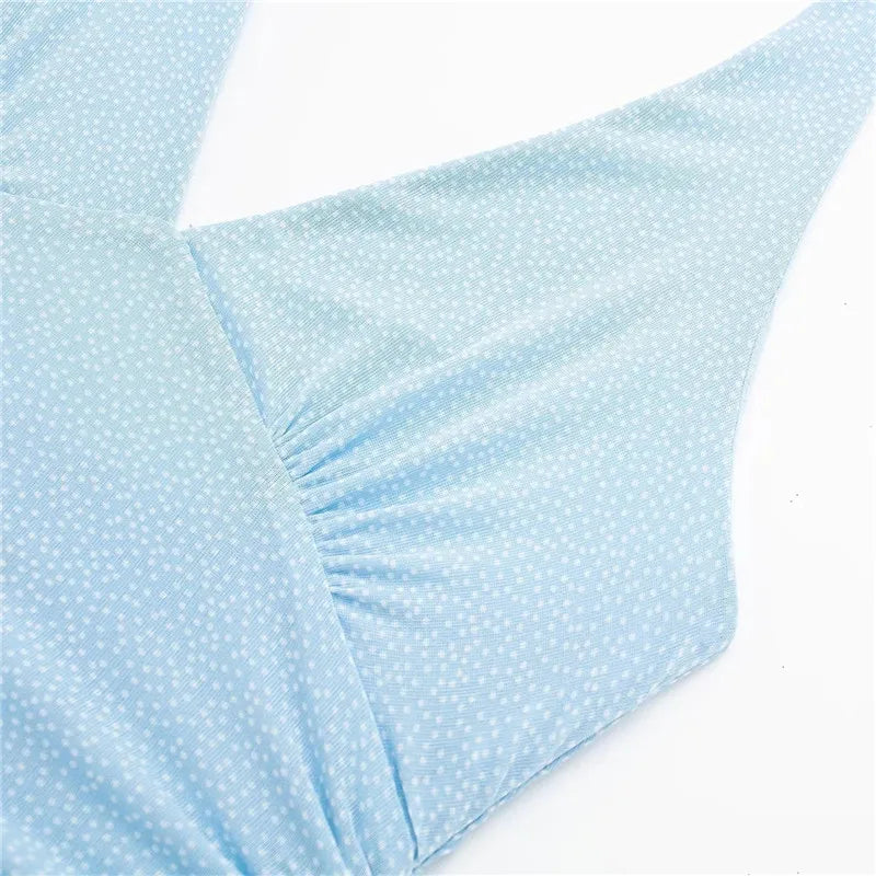 Women's Blue Polka Dot Mesh Top