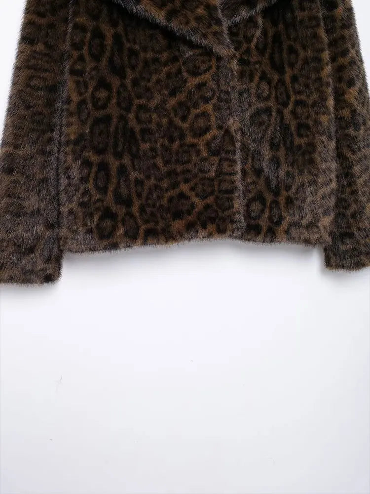 Winter Leopard Print Faux Fur Jacket Women