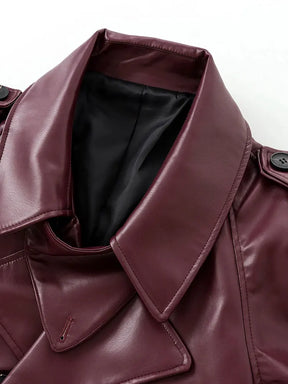 Faux PU Leather Women's Motorcycle Jacket with Belt