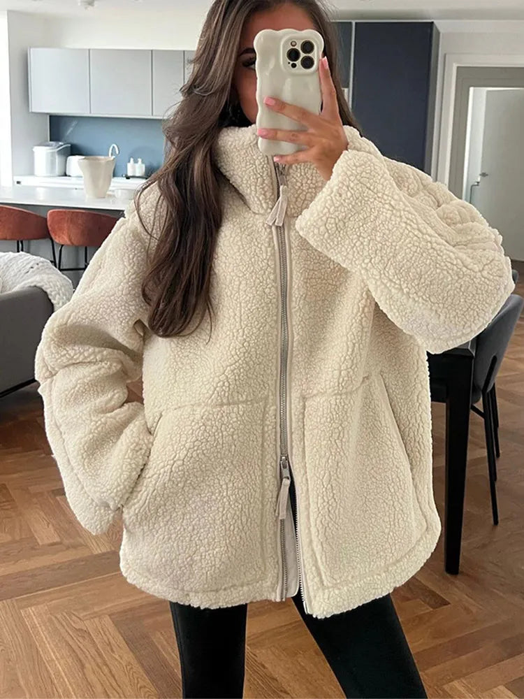 Chic Lamb Wool Patchwork Women's Winter Jacket