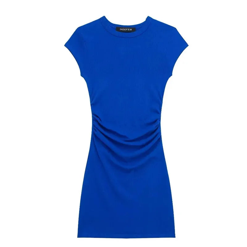 Mini Ruched Bodycon Dress with Short Sleeves