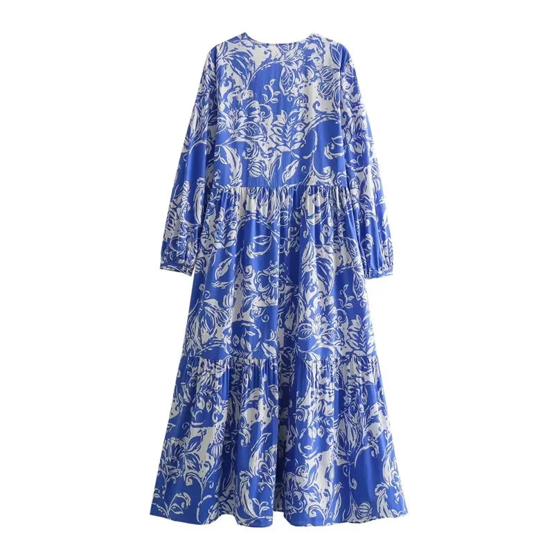 Women's Blue Vintage Midi Dress