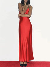 Red Satin Long Dress with V-Strap