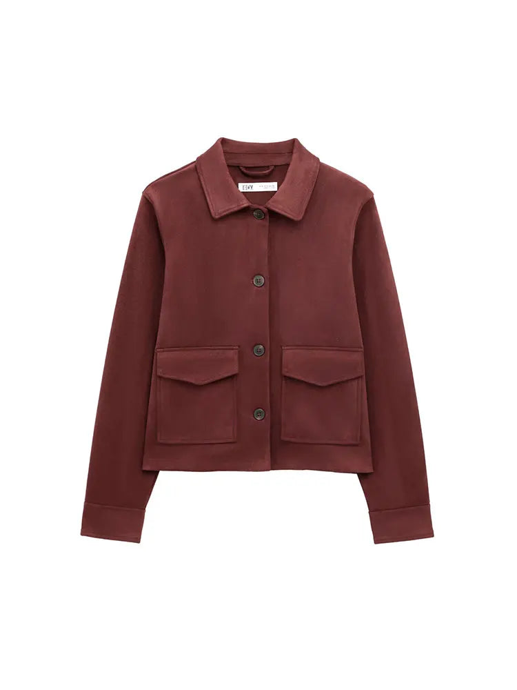 Suede Texture Casual Women Jackets with Pockets