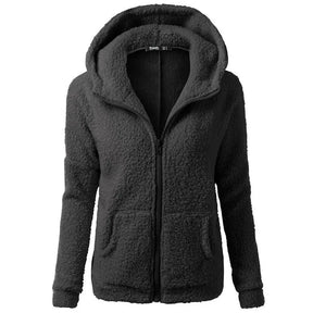 Women's Plush Hooded Jacket - Vintage Winter Warmth