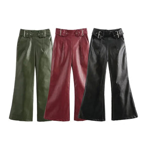 Women's High-Waisted Faux Leather Pants - Sofia