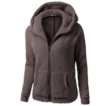 Women's Solid Color Plush Jacket Winter Vintage Casual Warm Coat Long Sleeve Zipper Hooded Pocket Tops Women Cardigan Outwear