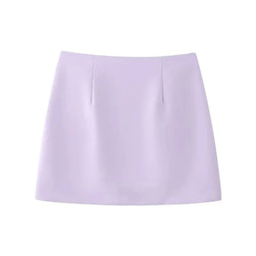 Purple High-Waisted Mini Skirt with Bow and Slit for Women