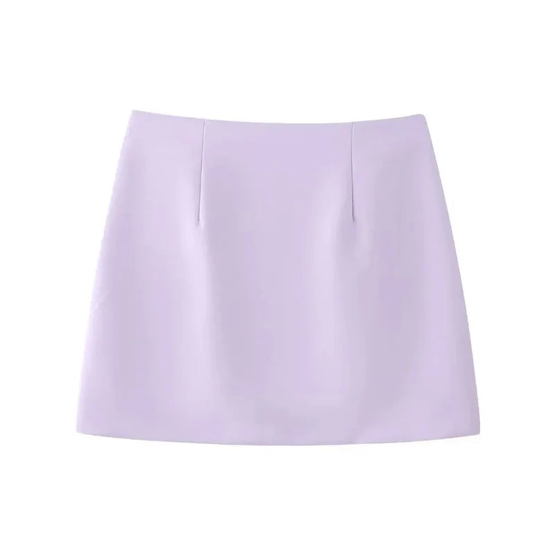 Purple High-Waisted Mini Skirt with Bow and Slit for Women