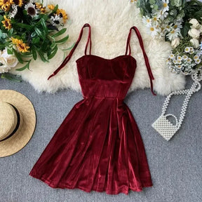 Elegant Velvet Short Dress with Straps