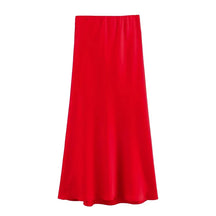 Elegant Red Satin Midi Skirt