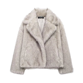 TRAF Winter Faux Fur Casual Jackets for Women Coats Thick Warm Soft Cropped Jakcets Vintage Long Sleeve Coat Outwears