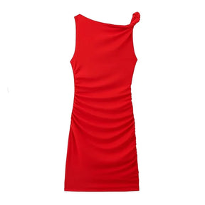 Asymmetrical Bodycon Mini Dress Without Sleeves - Red