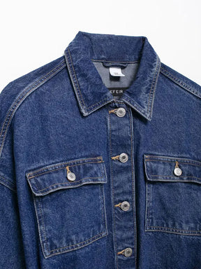 Vintage Denim Jacket Women Loose Sash Tie Up Mid Length